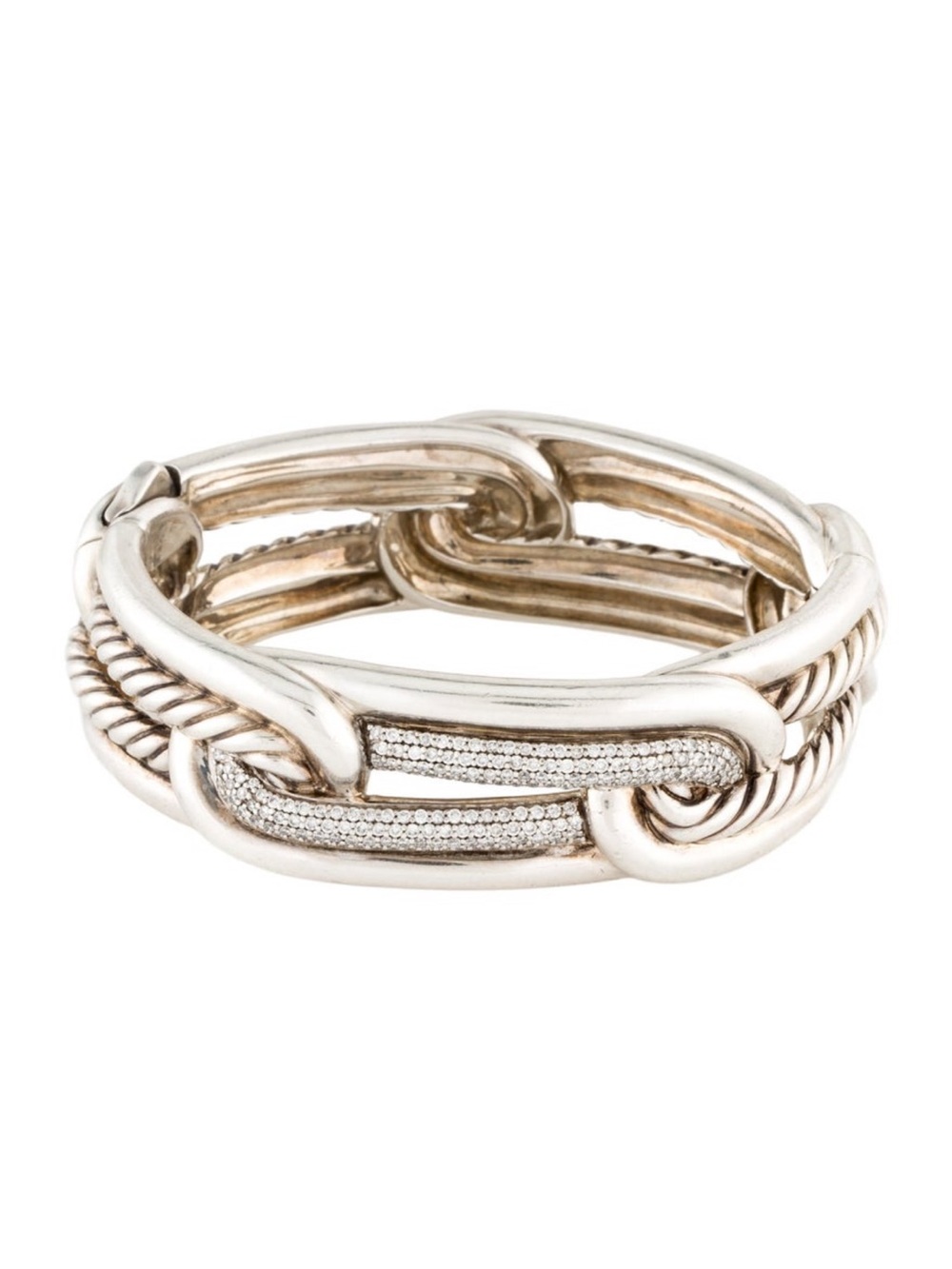 David yuan Silver-Tone Linked Rope Bracelet with Pave Accent